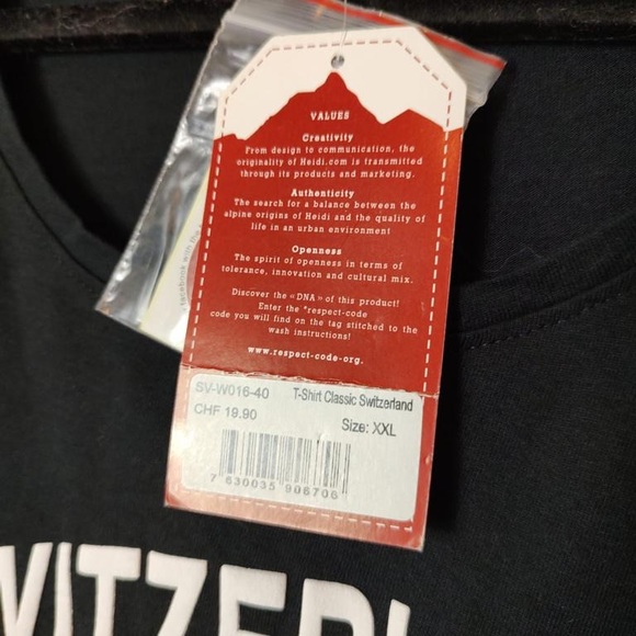 Heidi.com XXL Men’s t-shirt NWT black short sleeves front has Swiss logo. - Picture 7 of 9